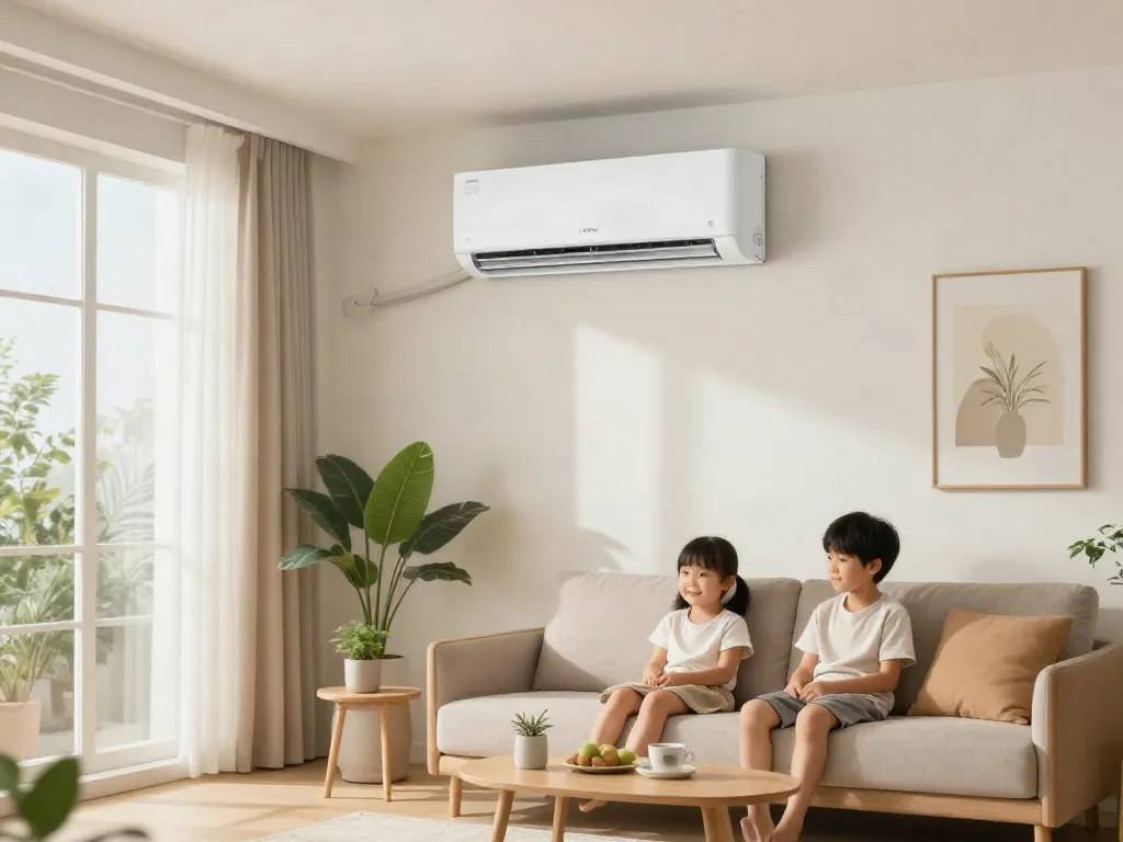 Stylish living room featuring a mini split AC system providing cool comfort and modern design.